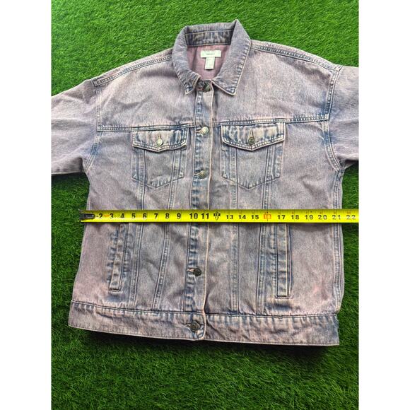 FOREVER 21 Acid Wash Denim Jacket Purple Women's M Oversized Trucker Jean Coat - Picture 13 of 16